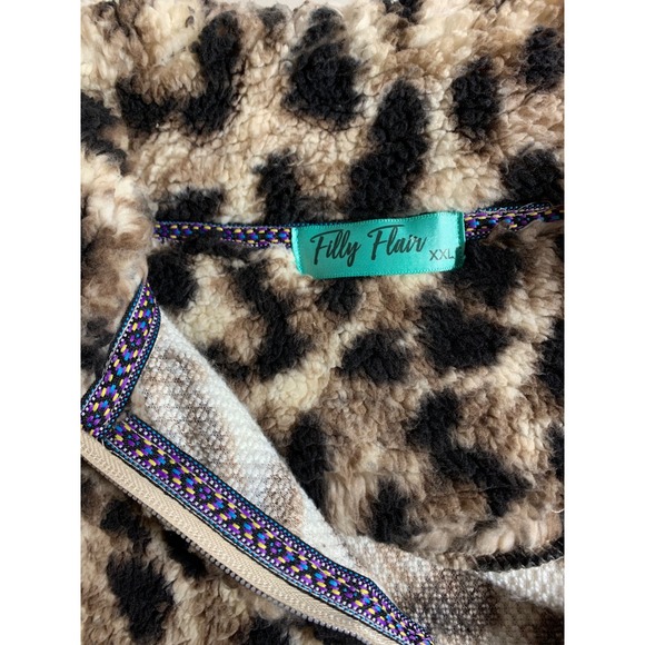 Filly Flair Leopard Print Sherpa Fleece Quarter Zip Pullover XXL Women's - Picture 8 of 8